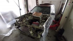 Wiring loom removed engine bay painted S124 V8 turbo 5